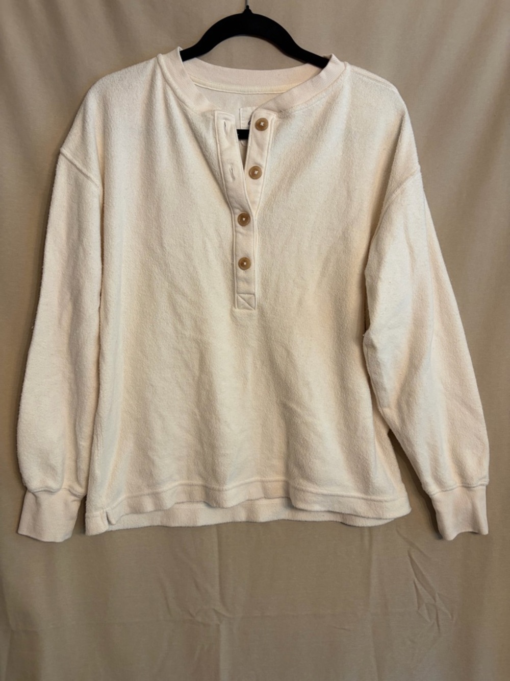 aerie Cream Lightweight Sherpa Henley Sweatshirt Soft Cozy Textured